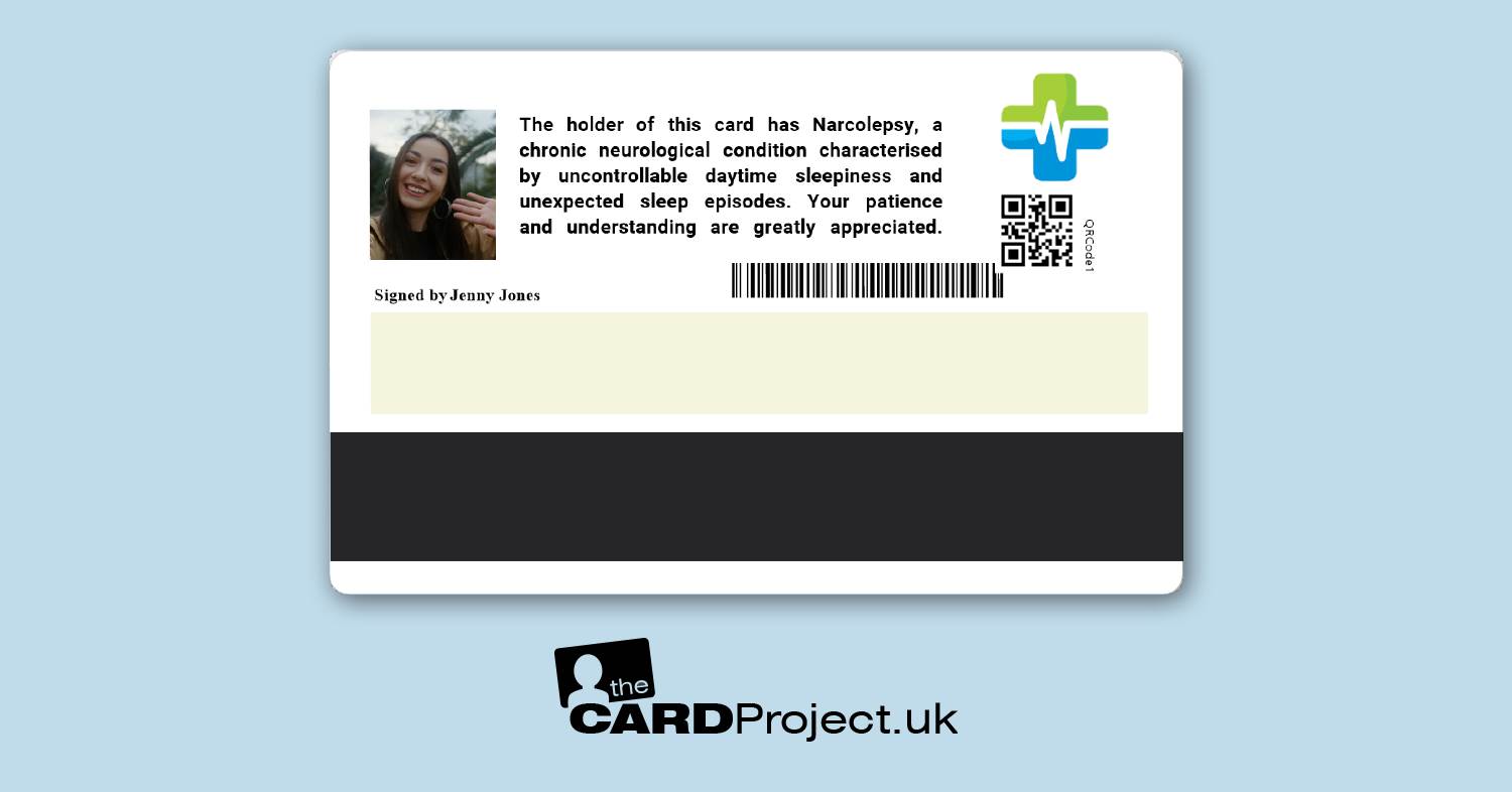 Narcolepsy Premium Photo Medical ID Card (REAR)